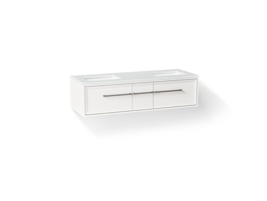 KOHLER K-CM33567-BD23 Lodern 60" Wall-hung Bathroom Vanity Cabinet with Sinks and Quartz Top, Linen White - 3/4 view of produ