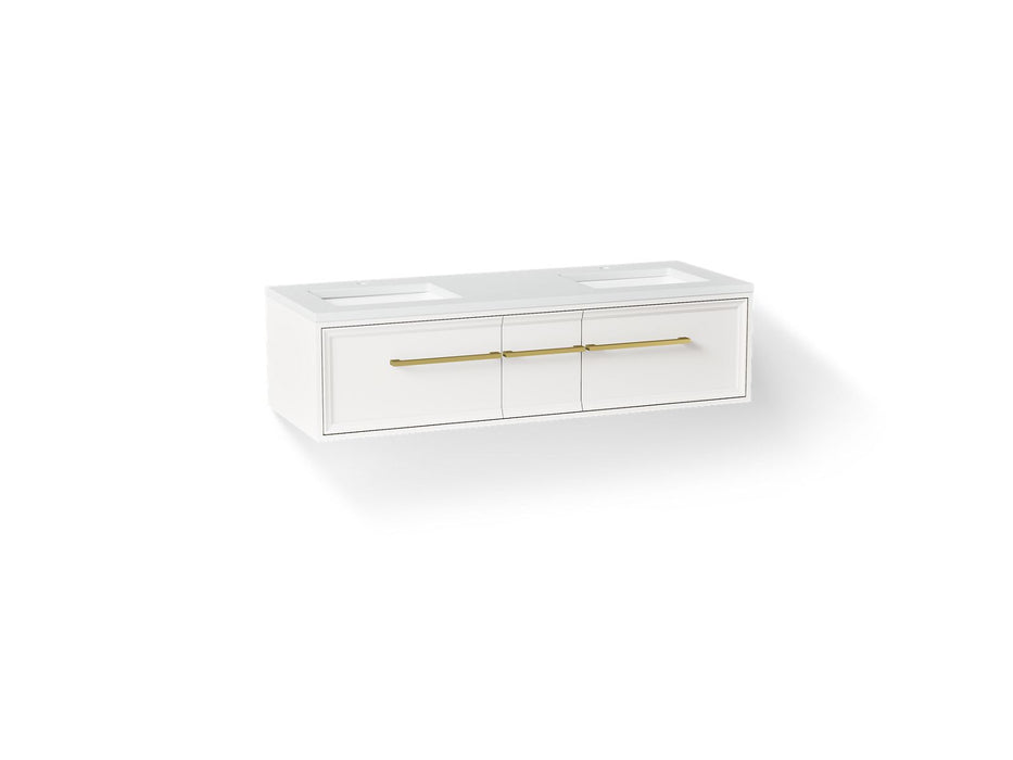 KOHLER K-CM33567-BD23 Lodern 60" Wall-hung Bathroom Vanity Cabinet with Sinks and Quartz Top, Linen White - 3/4 view of produ