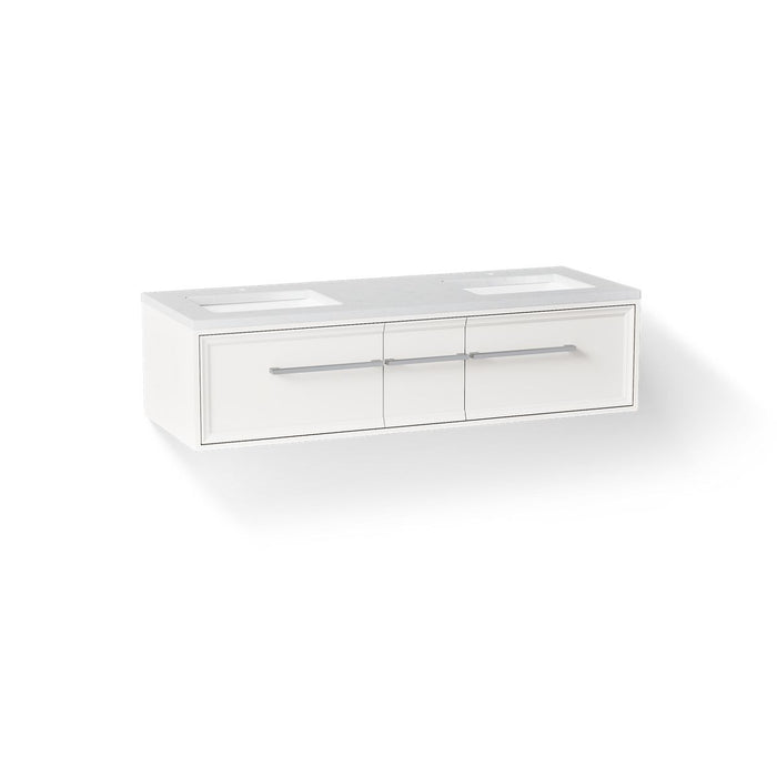 KOHLER K-CM33567-BD23 Lodern 60" Wall-hung Bathroom Vanity Cabinet with Sinks and Quartz Top, Linen White - 3/4 view of produ