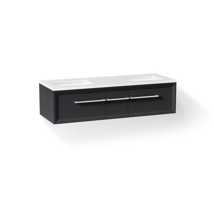 KOHLER K-CM33567-BD23 Lodern 60" Wall-hung Bathroom Vanity Cabinet with Sinks and Quartz Top, Slate Grey - 3/4 view of produc
