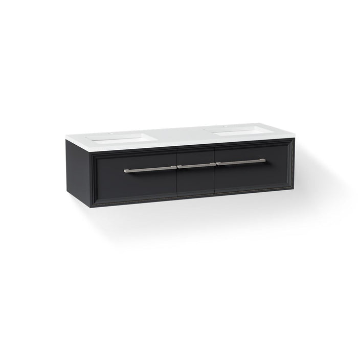 KOHLER K-CM33567-BD23 Lodern 60" Wall-hung Bathroom Vanity Cabinet with Sinks and Quartz Top, Slate Grey - 3/4 view of produc