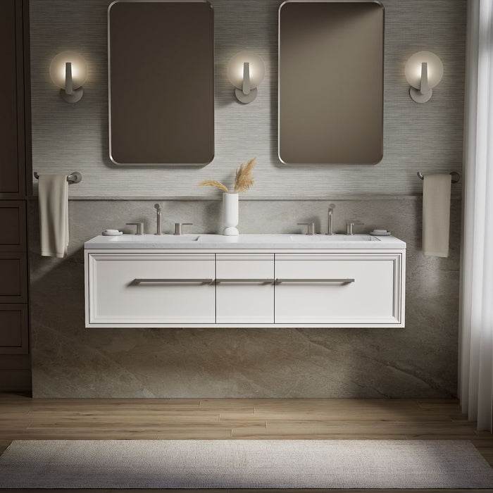 KOHLER K-CM33567-BD1 Lodern 60" wall-hung bathroom vanity cabinet with sinks and quartz top