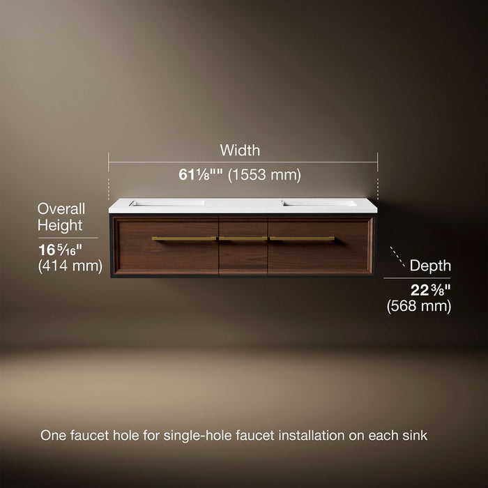 KOHLER K-CM33567-BD1 Lodern 60" wall-hung bathroom vanity cabinet with sinks and quartz top
