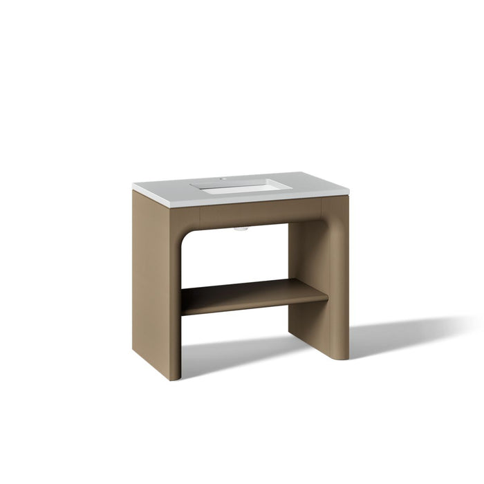 KOHLER K-CM39272-BD1 Statement 36" Console-style Bathroom Vanity Set with Sink and Quartz Top, Pale Oak - 3/4 view of product