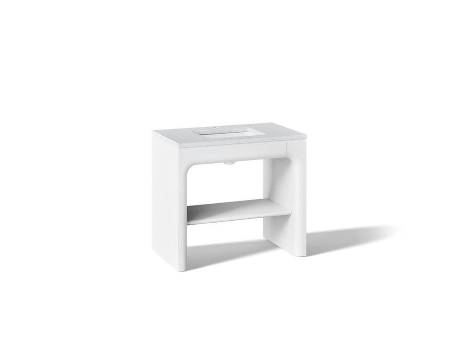 KOHLER K-CM39272-BD1 Statement 36" Console-style Bathroom Vanity Set with Sink and Quartz Top, White - 3/4 view of product