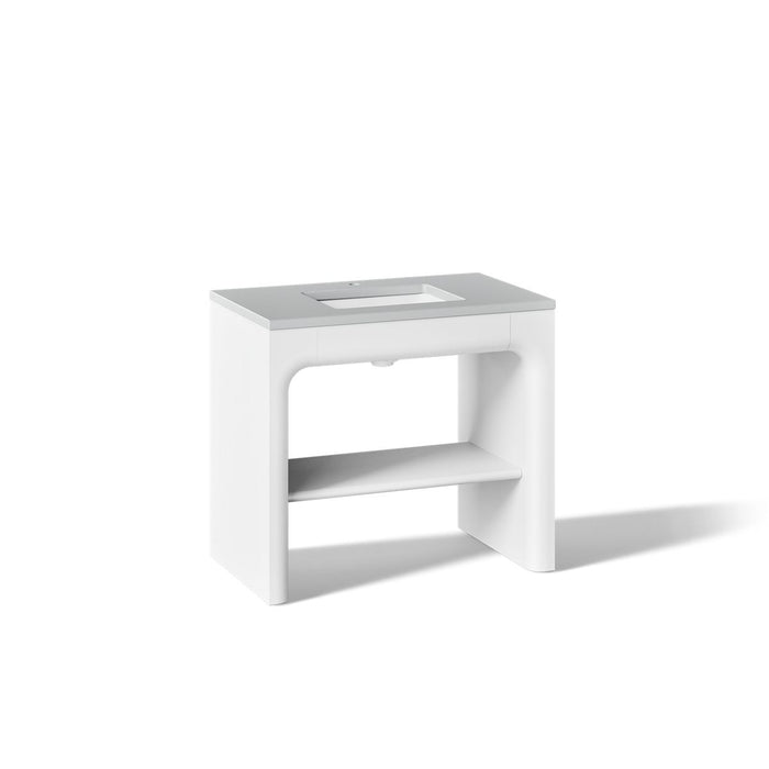 KOHLER K-CM39272-BD1 Statement 36" Console-style Bathroom Vanity Set with Sink and Quartz Top, White - 3/4 view of product