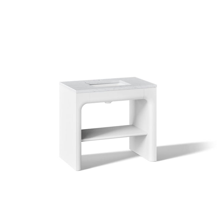 KOHLER K-CM39272-BD1 Statement 36" Console-style Bathroom Vanity Set with Sink and Quartz Top, White - 3/4 view of product