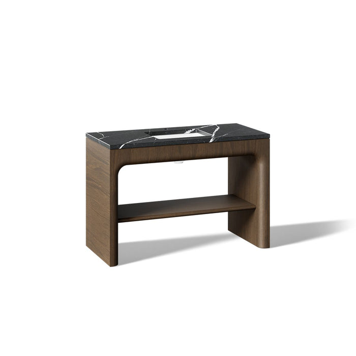 KOHLER K-CM39273-BD1 Statement 48" Console-style Bathroom Vanity Set with Sink and Quartz Top, Draper Oak - 3/4 view of produ