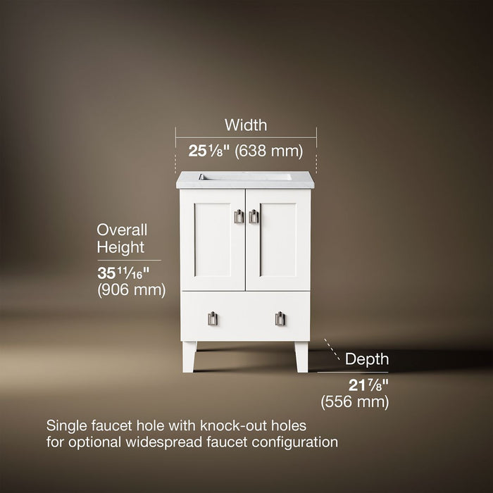 KOHLER K-CM99527-BD1 Poplin 24" bathroom vanity cabinet with sink and quartz top, linen white - view 2