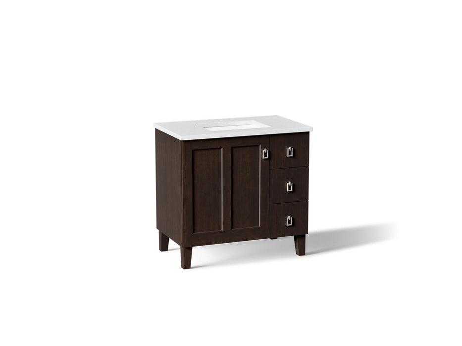 KOHLER K-CM99533-BD1 Poplin 36" bathroom vanity cabinet with sink and quartz top, claret suede