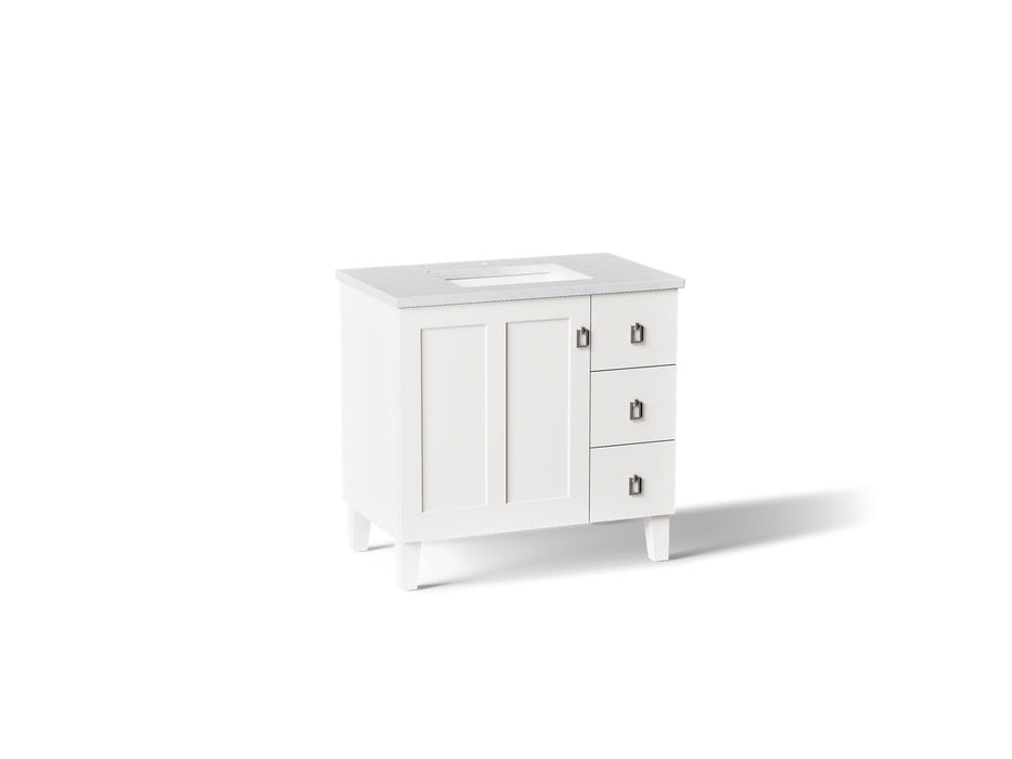 KOHLER K-CM99533-BD1 Poplin 36" bathroom vanity cabinet with sink and quartz top, linen white