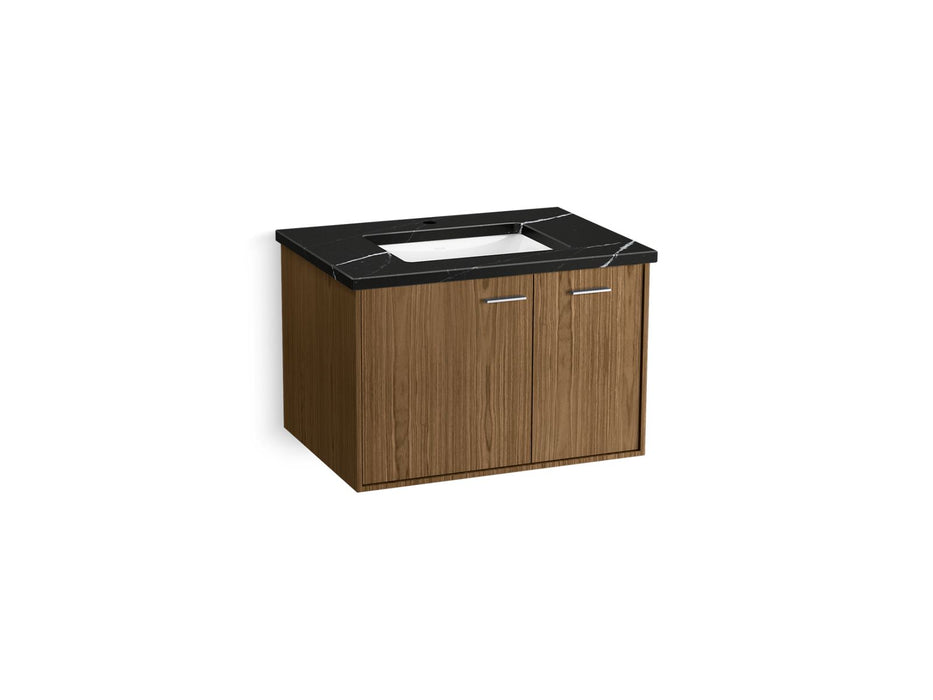 KOHLER K-CM99541-BD13 Jute 30" Wall-hung Bathroom Vanity Cabinet with Sink and Quartz Top, Walnut Flax - 3/4 view of product