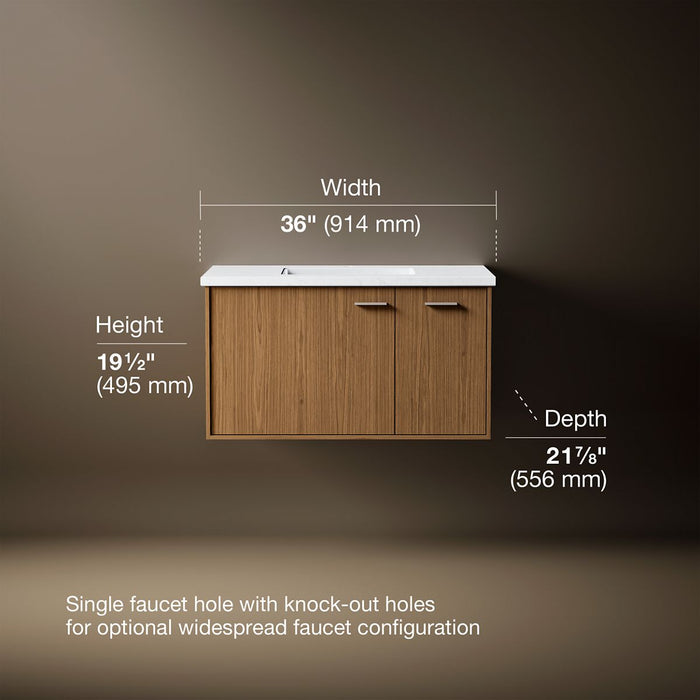 KOHLER K-CM99543-BD1 Jute 36" wall-hung bathroom vanity cabinet with sink and quartz top, walnut flax - view 5