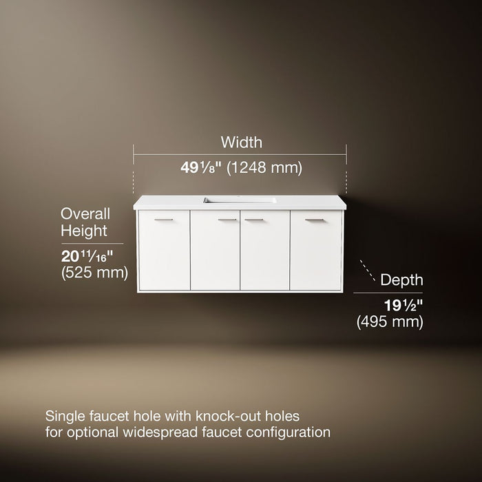 KOHLER K-CM99544-BD1 Jute 48" wall-hung bathroom vanity cabinet with sink and quartz top, linen white - view 5