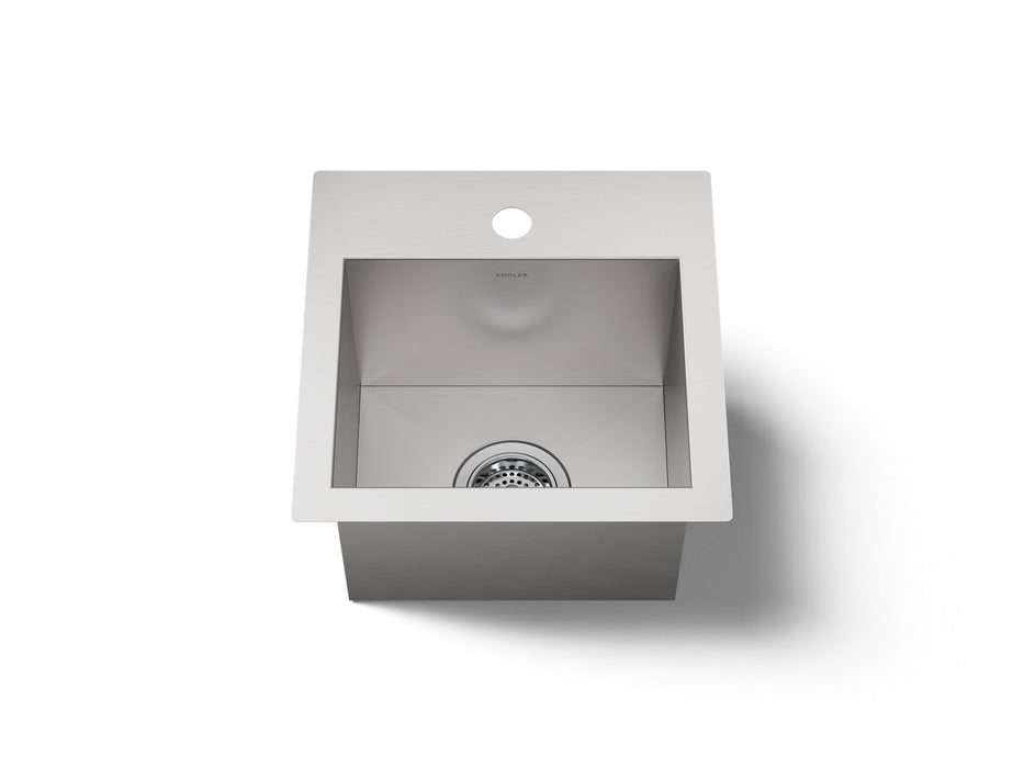 KOHLER K-RH20908-1 Lyric 15" Top-/under-mount Single-bowl Bar Sink, Stainless Steel - 3/4 view of product