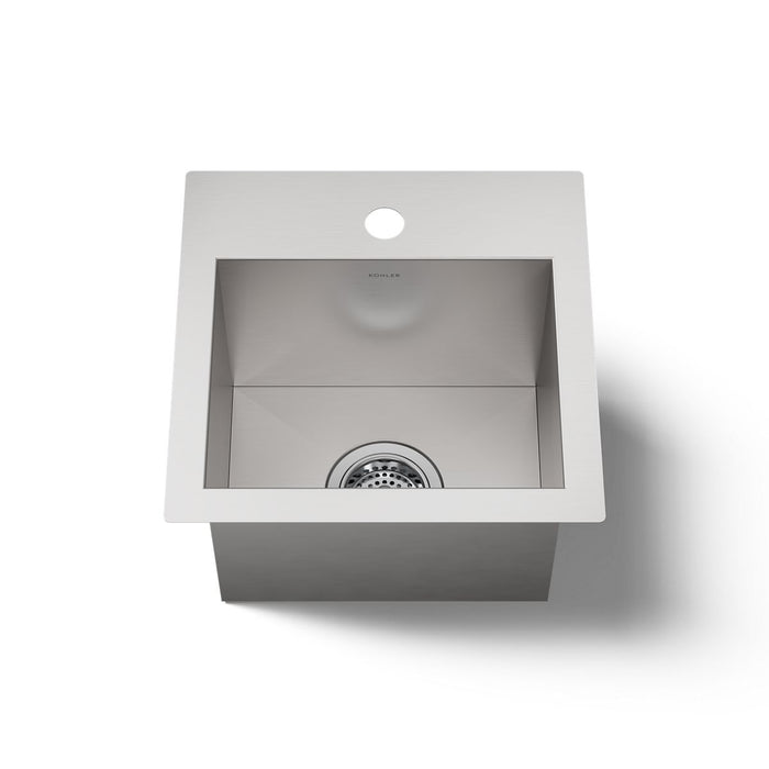 KOHLER K-RH20908-1 Lyric 15" Top-/under-mount Single-bowl Bar Sink, Stainless Steel - 3/4 view of product