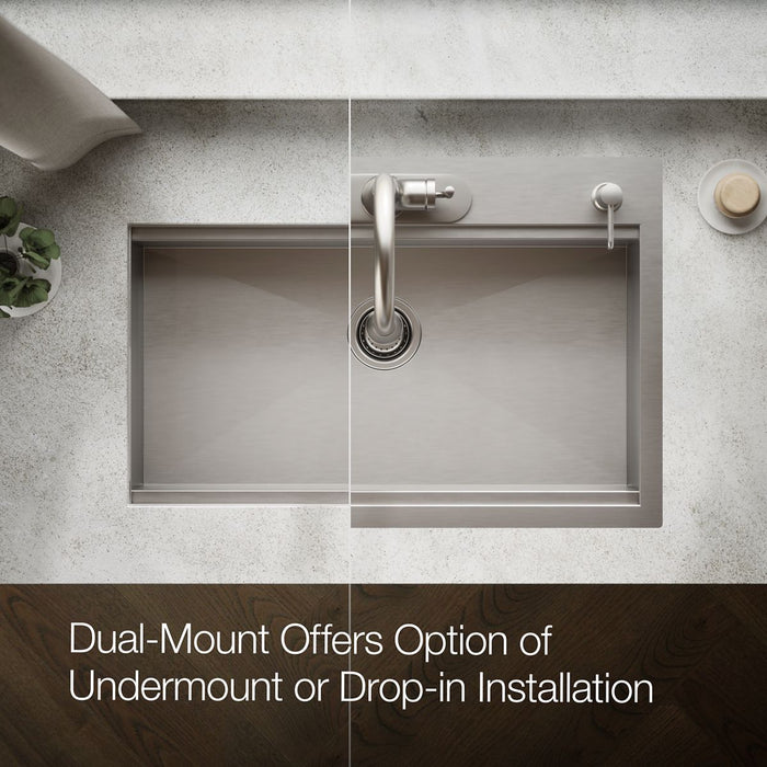 KOHLER K-RH23374-4PC Lyric Workstation 33" Top-/undermount Single-bowl Kitchen Sink, Stainless Steel - Detail image of a prod