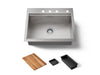 KOHLER K-RH23375-4PC Lyric Workstation 27" Top-/undermount Single-bowl Kitchen Sink, Stainless Steel - 3/4 view of product