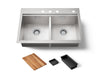 KOHLER K-RH23376-4PC Lyric Workstation 33" Top-/undermount Double-bowl Kitchen Sink, Stainless Steel - 3/4 view of product