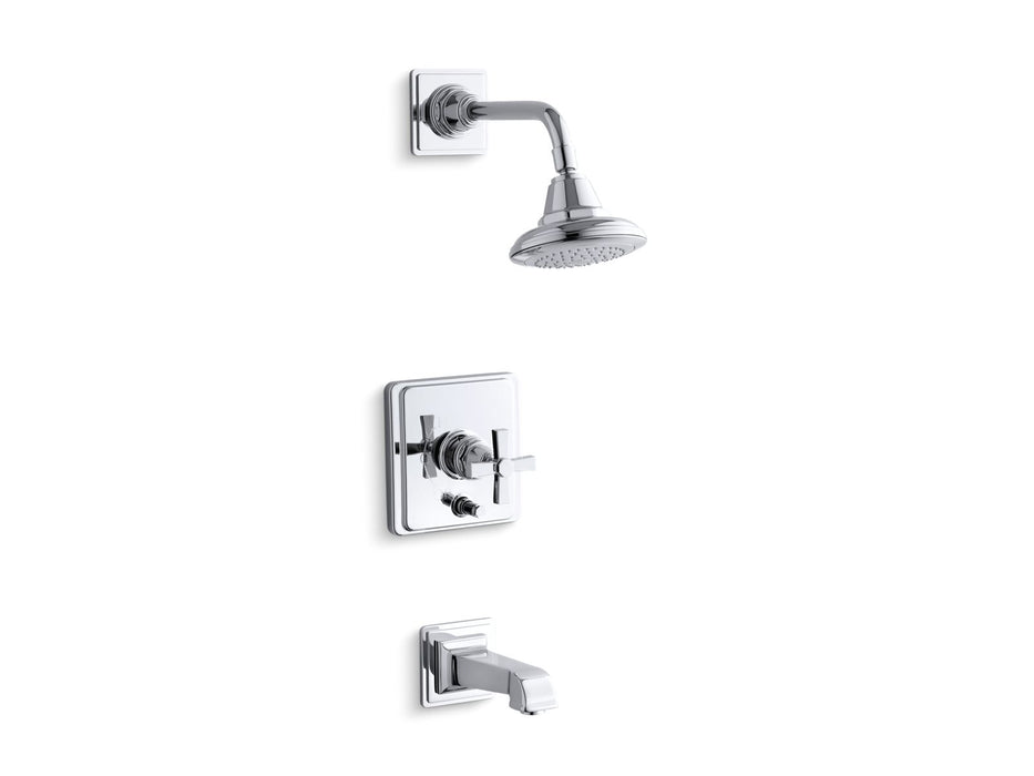 KOHLER K-T13133-3A Pinstripe Rite-Temp bath and shower trim kit with push-button diverter and cross handle, 2.5 gpm,...