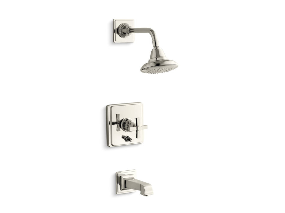 KOHLER K-T13133-3A Pinstripe Rite-Temp bath and shower trim kit with push-button diverter and cross handle, 2.5 gpm,...