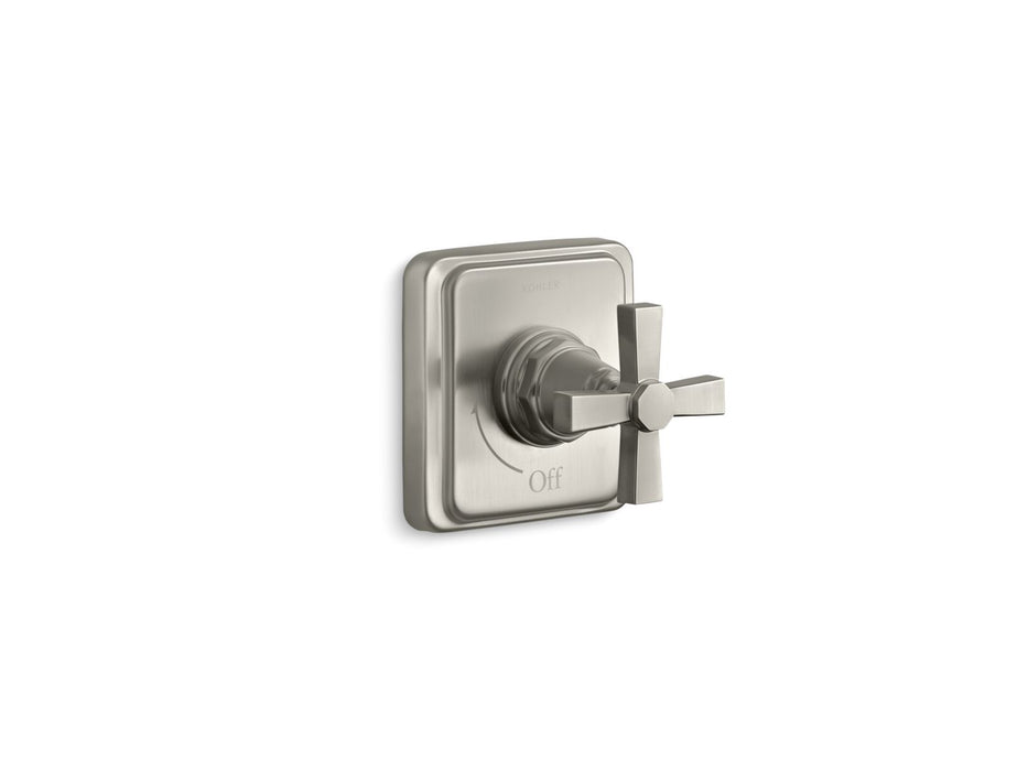 KOHLER K-T13174-3A Pinstripe MasterShower volume control valve trim with cross handle, vibrant brushed nickel