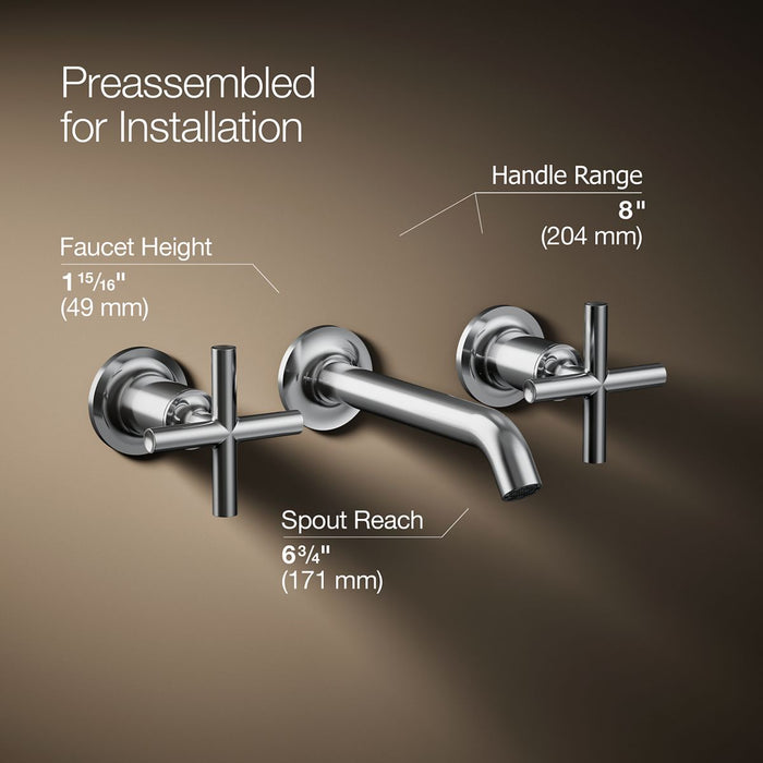 KOHLER K-T14413-3 Purist Wall-mount bathroom sink faucet trim with Cross handles, 1.2 gpm, polished chrome - view 2