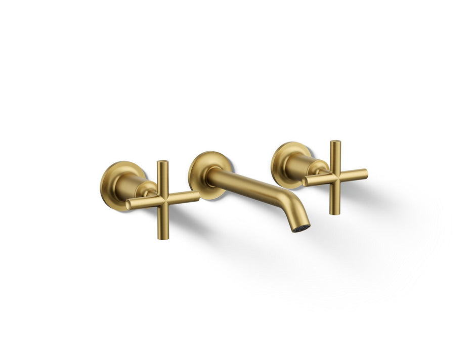 KOHLER K-T14413-3 Purist Wall-mount bathroom sink faucet trim with Cross handles, 1.2 gpm, vibrant brushed moderne brass