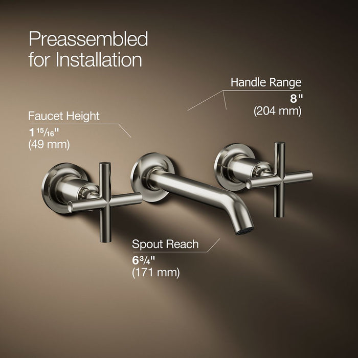 KOHLER K-T14413-3 Purist Wall-mount bathroom sink faucet trim with Cross handles, 1.2 gpm, vibrant polished nickel - view 2