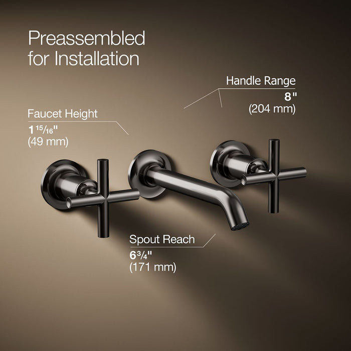 KOHLER K-T14413-3 Purist Wall-mount bathroom sink faucet trim with Cross handles, 1.2 gpm, vibrant titanium - view 2