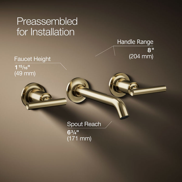 KOHLER K-T14413-4 Purist Wall-mount bathroom sink faucet trim with Lever handles, 1.2 gpm, vibrant french gold - view 2