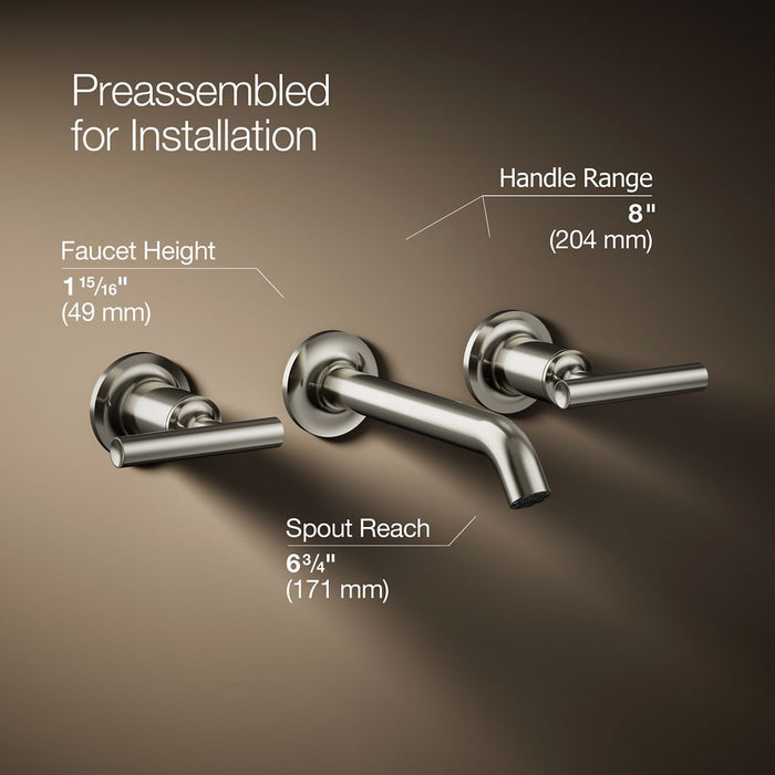 KOHLER K-T14413-4 Purist Wall-mount bathroom sink faucet trim with Lever handles, 1.2 gpm, vibrant polished nickel - view 2