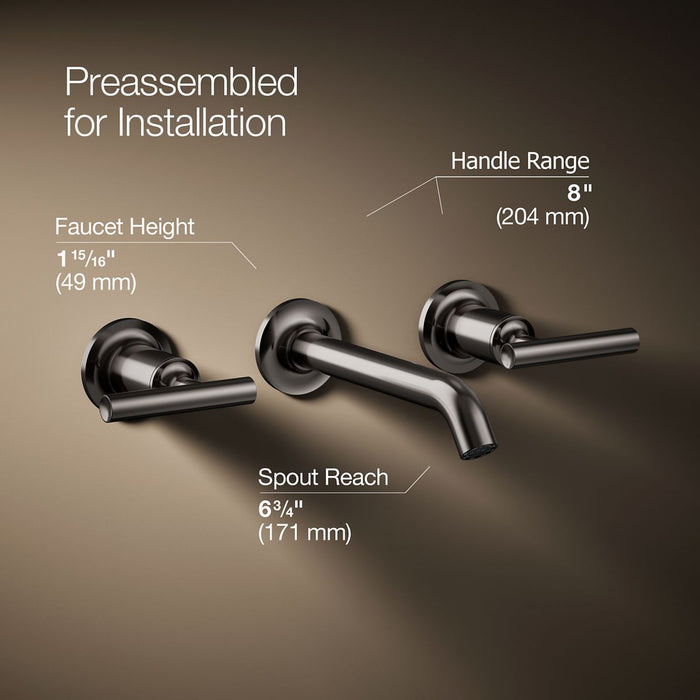 KOHLER K-T14413-4 Purist Wall-mount bathroom sink faucet trim with Lever handles, 1.2 gpm, vibrant titanium - view 2