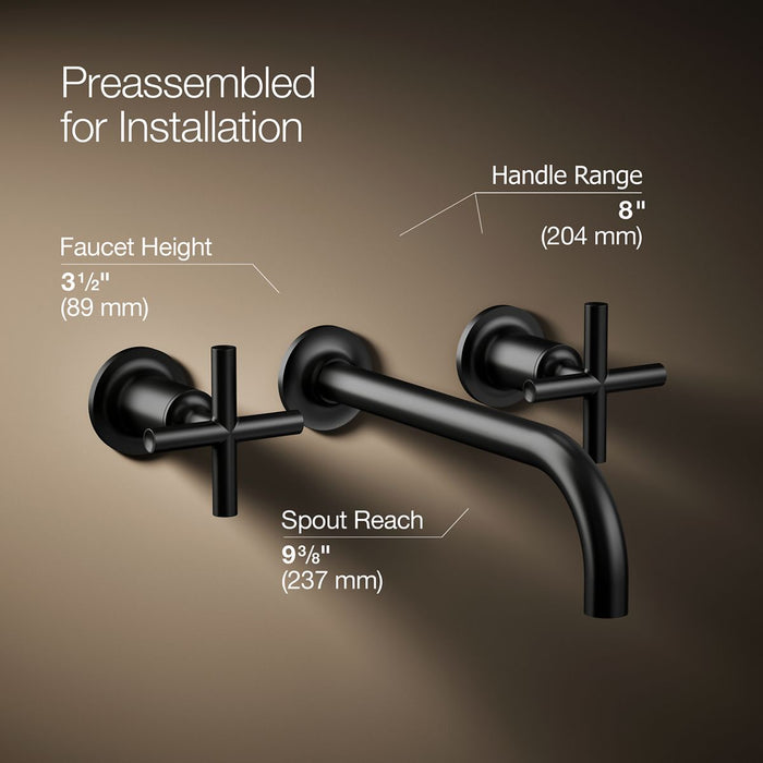 KOHLER K-T14414-3 Purist Wall-mount bathroom sink faucet trim with Cross handles, 1.2 gpm, matte black - view 2