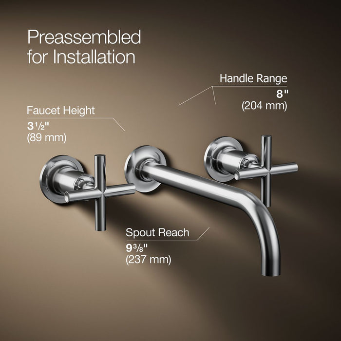 KOHLER K-T14414-3 Purist Wall-mount bathroom sink faucet trim with Cross handles, 1.2 gpm, polished chrome - view 2