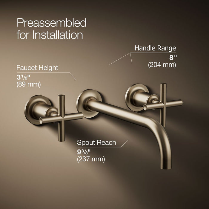 KOHLER K-T14414-3 Purist Wall-mount bathroom sink faucet trim with Cross handles, 1.2 gpm