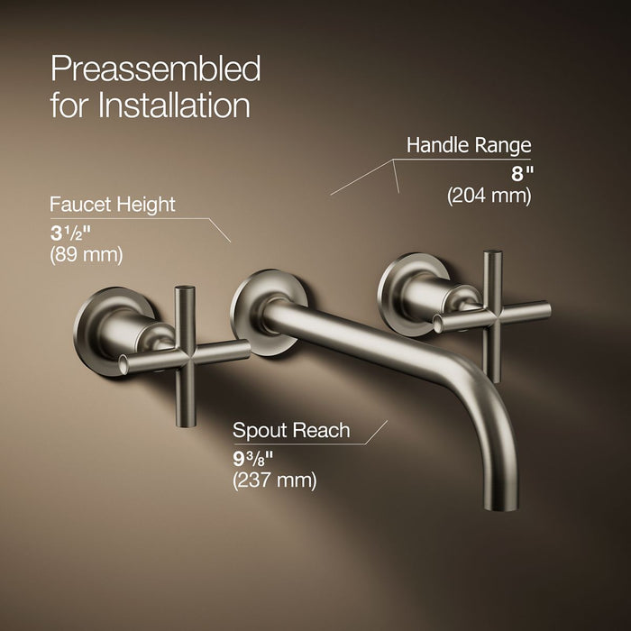 KOHLER K-T14414-3 Purist Wall-mount bathroom sink faucet trim with Cross handles, 1.2 gpm, vibrant brushed nickel - view 2