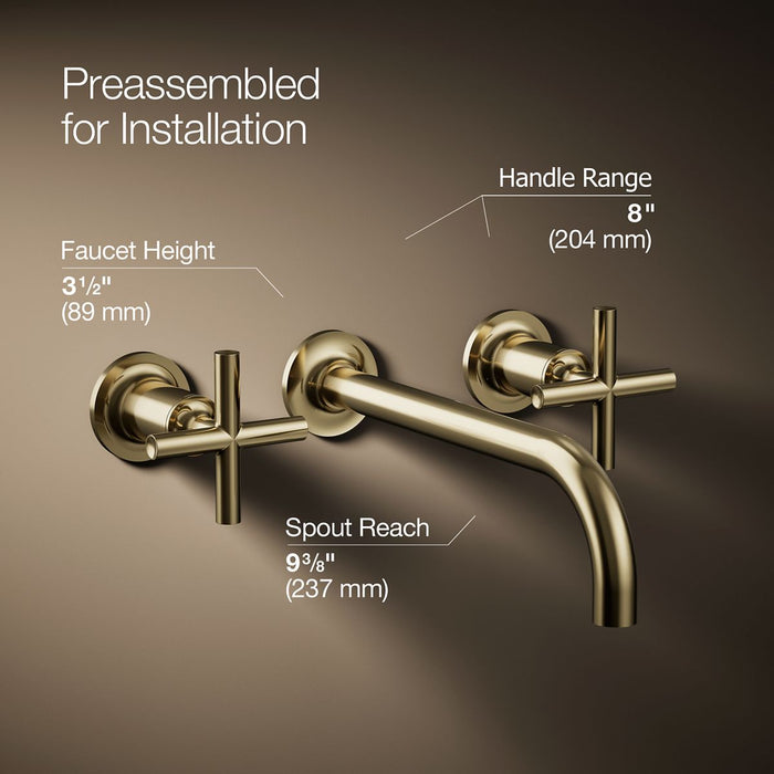 KOHLER K-T14414-3 Purist Wall-mount bathroom sink faucet trim with Cross handles, 1.2 gpm, vibrant french gold - view 2