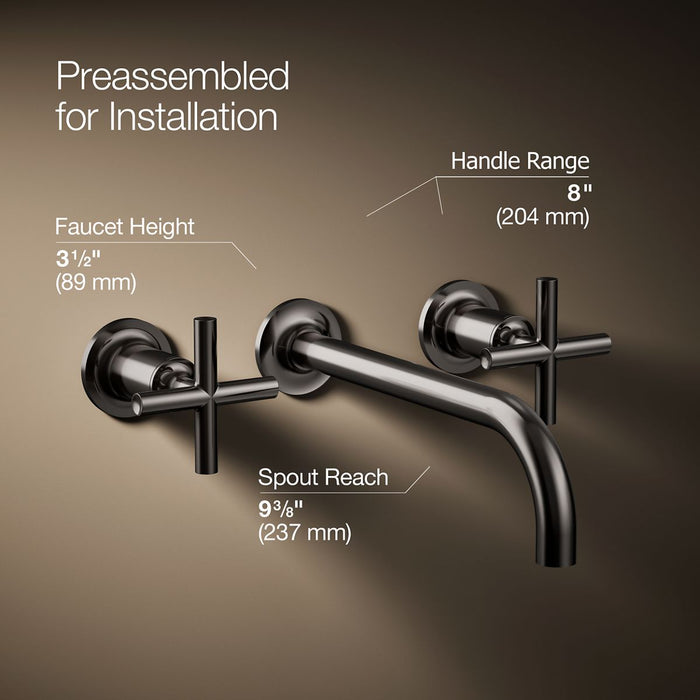 KOHLER K-T14414-3 Purist Wall-mount bathroom sink faucet trim with Cross handles, 1.2 gpm, vibrant titanium - view 2