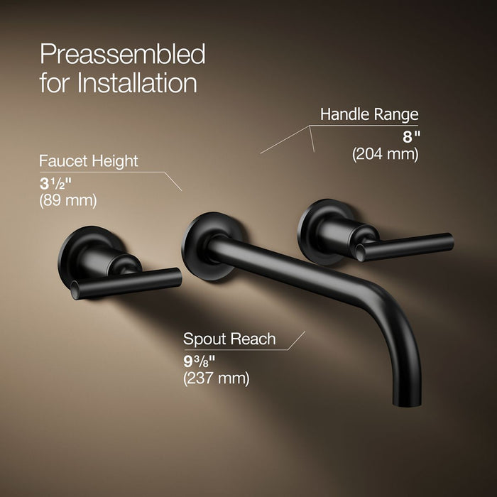 KOHLER K-T14414-4 Purist Wall-mount bathroom sink faucet trim with Lever handles, 1.2 gpm, matte black - view 2
