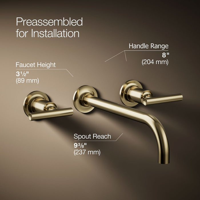 KOHLER K-T14414-4 Purist Wall-mount bathroom sink faucet trim with Lever handles, 1.2 gpm, vibrant french gold - view 2