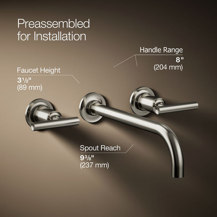 KOHLER K-T14414-4 Purist Wall-mount bathroom sink faucet trim with Lever handles, 1.2 gpm, vibrant polished nickel - view 2