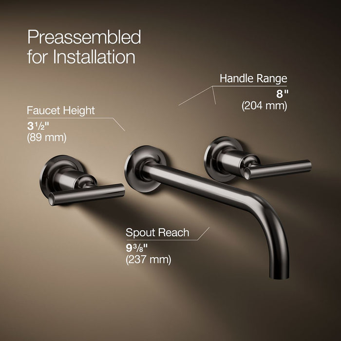 KOHLER K-T14414-4 Purist Wall-mount bathroom sink faucet trim with Lever handles, 1.2 gpm, vibrant titanium - view 2