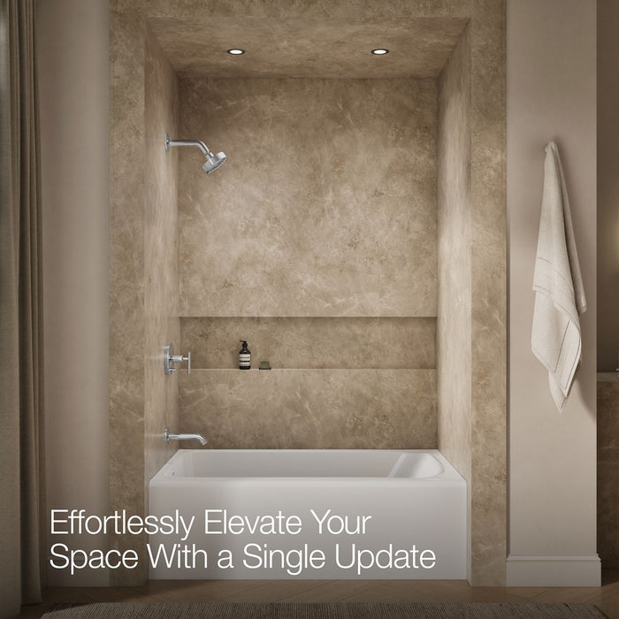 Up to 2 walls & multiple product categories visible, 1-point perspective