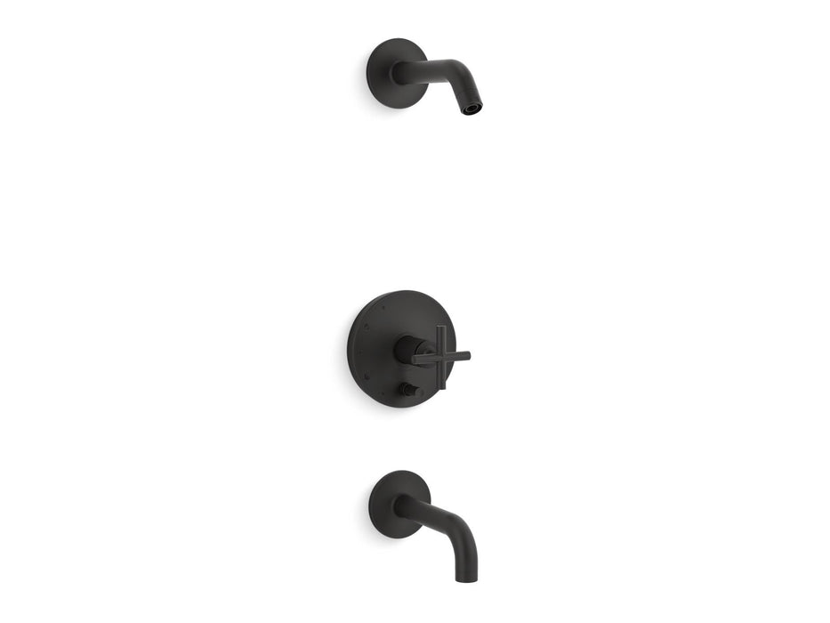 KOHLER K-T14421-3L Purist Rite-Temp bath and shower trim kit with push-button diverter and cross handle, without...