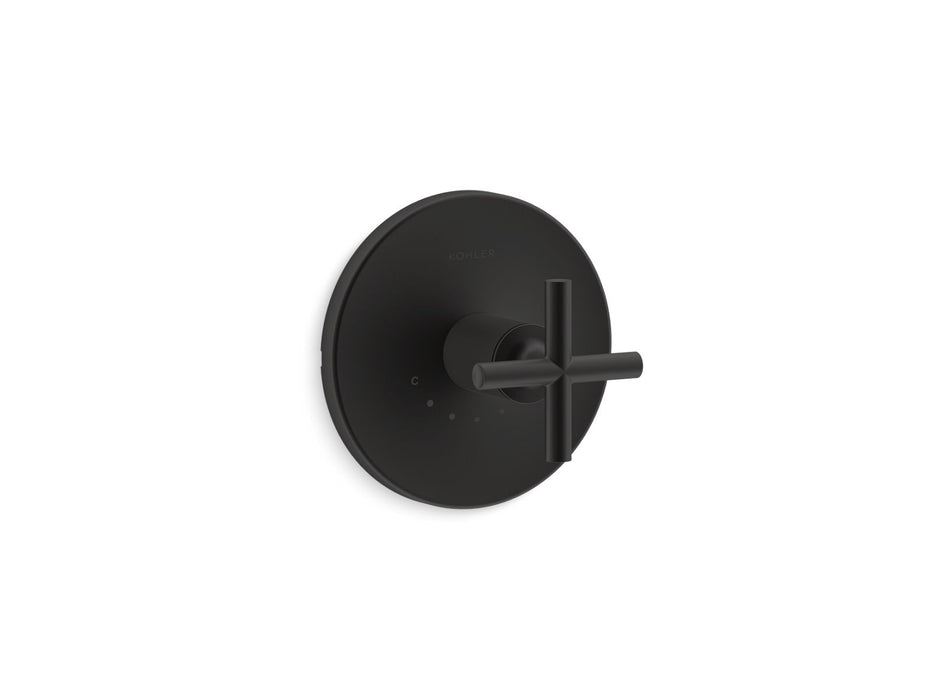 KOHLER K-T14488-3 Purist MasterShower temperature control valve trim with cross handle, matte black
