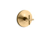 KOHLER K-T14488-3 Purist MasterShower temperature control valve trim with cross handle, vibrant moderne brushed gold