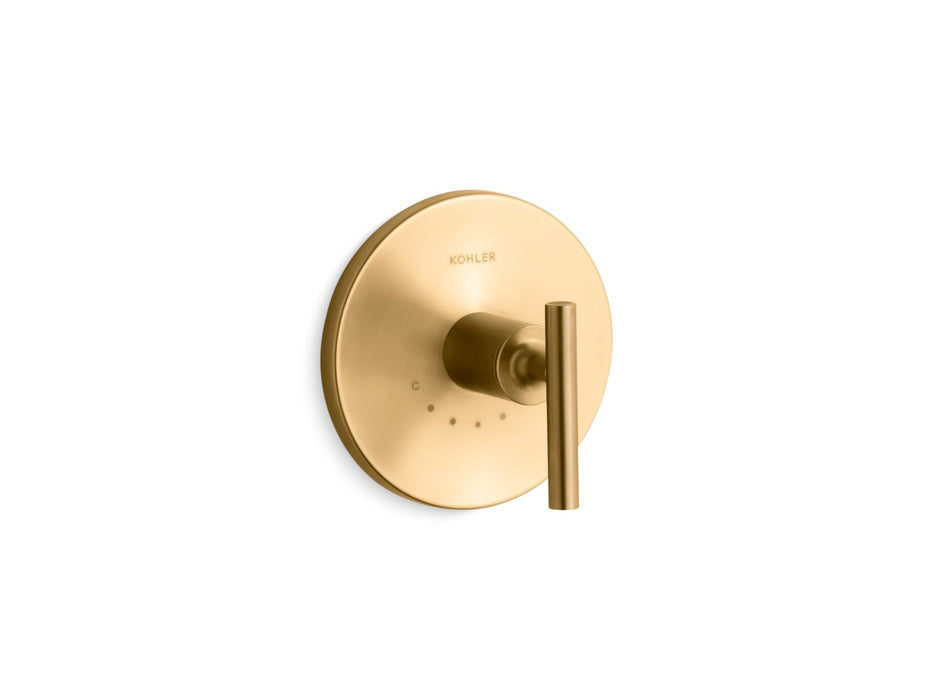 KOHLER K-T14488-4 Purist MasterShower temperature control valve trim with lever handle, vibrant brushed moderne brass