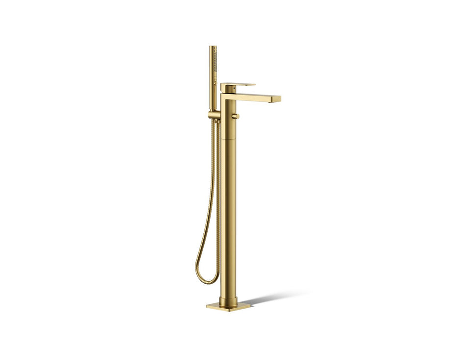 KOHLER K-T23492-4 Parallel Floor-mount bath filler trim with handshower, vibrant brushed moderne brass