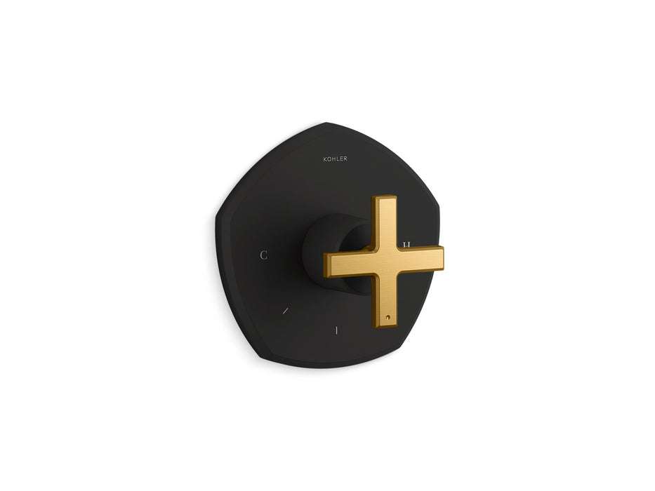 KOHLER K-T27040-3 Occasion MasterShower temperature control valve trim with cross handle, matte black with moderne brass